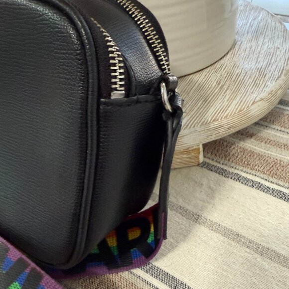 KARL LAGERFELD PARIS MAYBELLE CAMERA CROSSBODY BAG RAINBOW STRIPE STRAP CASUAL - Picture 3 of 16
